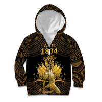 Haitian Negre Marron 1804 Kid Hoodie Gold Polynesian Pattern