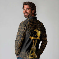 Haitian Negre Marron 1804 Long Sleeve Polo Shirt Gold Polynesian Pattern