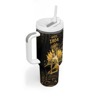 Haitian Negre Marron 1804 Tumbler With Handle Gold Polynesian Pattern LT9 - Polynesian Pride