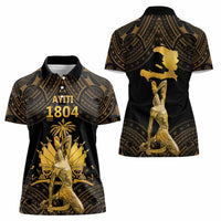 Haitian Negre Marron 1804 Women Polo Shirt Gold Polynesian Pattern