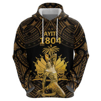 Haitian Negre Marron 1804 Zip Hoodie Gold Polynesian Pattern