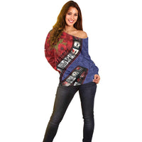 Personalised ANZAC Spirit 1915-2026 Filmstrip Tribute Off Shoulder Sweater Lest We Forget 25 April LT9 - Polynesian Pride