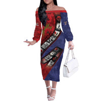 Personalised ANZAC Spirit 1915-2026 Filmstrip Tribute Off The Shoulder Long Sleeve Dress Lest We Forget 25 April