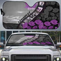 Personalised Remembering ANZAC Lest We Forget Auto Sun Shade Vintage Film Frame Memorial Purple Poppy LT9 Purple - Polynesian Pride