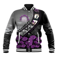 Personalised Remembering ANZAC Lest We Forget Baseball Jacket Vintage Film Frame Memorial Purple Poppy LT9 Unisex Purple - Polynesian Pride