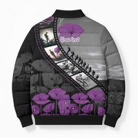 Personalised Remembering ANZAC Lest We Forget Bomber Puffer Jacket Vintage Film Frame Memorial Purple Poppy LT9 - Polynesian Pride