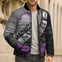 Personalised Remembering ANZAC Lest We Forget Bomber Puffer Jacket Vintage Film Frame Memorial Purple Poppy LT9 - Polynesian Pride
