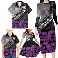 Personalised Remembering ANZAC Lest We Forget Family Matching Long Sleeve Bodycon Dress and Hawaiian Shirt Vintage Film Frame Memorial Purple Poppy
