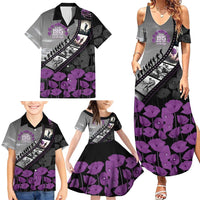 Personalised Remembering ANZAC Lest We Forget Family Matching Summer Maxi Dress and Hawaiian Shirt Vintage Film Frame Memorial Purple Poppy