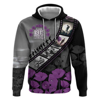 Personalised Remembering ANZAC Lest We Forget Hoodie Vintage Film Frame Memorial Purple Poppy LT9 Pullover Hoodie Purple - Polynesian Pride