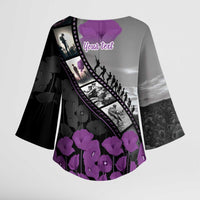 Personalised Remembering ANZAC Lest We Forget Kimono Sleeve Blouse Vintage Film Frame Memorial Purple Poppy LT9 - Polynesian Pride