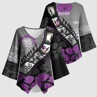 Personalised Remembering ANZAC Lest We Forget Kimono Sleeve Blouse Vintage Film Frame Memorial Purple Poppy LT9 - Polynesian Pride