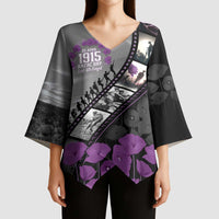 Personalised Remembering ANZAC Lest We Forget Kimono Sleeve Blouse Vintage Film Frame Memorial Purple Poppy LT9 - Polynesian Pride