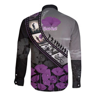 Personalised Remembering ANZAC Lest We Forget Long Sleeve Button Shirt Vintage Film Frame Memorial Purple Poppy LT9 - Polynesian Pride