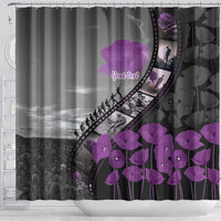 Personalised Remembering ANZAC Lest We Forget Shower Curtain Vintage Film Frame Memorial Purple Poppy LT9 - Polynesian Pride