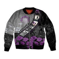Personalised Remembering ANZAC Lest We Forget Sleeve Zip Bomber Jacket Vintage Film Frame Memorial Purple Poppy LT9 Unisex Purple - Polynesian Pride
