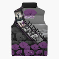 Personalised Remembering ANZAC Lest We Forget Sleeveless Puffer Jacket Vintage Film Frame Memorial Purple Poppy LT9 - Polynesian Pride