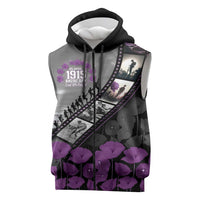 Personalised Remembering ANZAC Lest We Forget Sleeveless Zip Hoodie Vintage Film Frame Memorial Purple Poppy LT9 Purple - Polynesian Pride