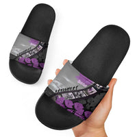 Personalised Remembering ANZAC Lest We Forget Slide Sandals Vintage Film Frame Memorial Purple Poppy LT9 - Polynesian Pride