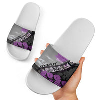 Personalised Remembering ANZAC Lest We Forget Slide Sandals Vintage Film Frame Memorial Purple Poppy LT9 - Polynesian Pride
