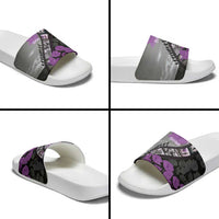 Personalised Remembering ANZAC Lest We Forget Slide Sandals Vintage Film Frame Memorial Purple Poppy LT9 - Polynesian Pride