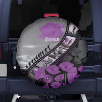 Personalised Remembering ANZAC Lest We Forget Spare Tire Cover Vintage Film Frame Memorial Purple Poppy LT9 No hole Purple - Polynesian Pride