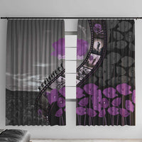 Personalised Remembering ANZAC Lest We Forget Window Curtain Vintage Film Frame Memorial Purple Poppy LT9 With Hooks Purple - Polynesian Pride