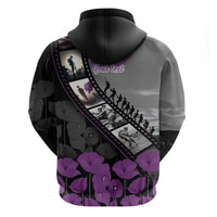 Personalised Remembering ANZAC Lest We Forget Zip Hoodie Vintage Film Frame Memorial Purple Poppy LT9 - Polynesian Pride