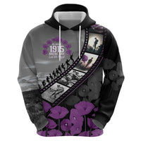 Personalised Remembering ANZAC Lest We Forget Zip Hoodie Vintage Film Frame Memorial Purple Poppy LT9 - Polynesian Pride