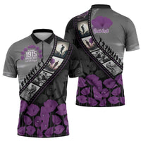 Personalised Remembering ANZAC Lest We Forget Zipper Polo Shirt Vintage Film Frame Memorial Purple Poppy LT9 - Polynesian Pride