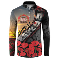 Personalised Remembering ANZAC Lest We Forget Button Sweatshirt Vintage Film Frame Memorial Red Poppy LT9 Red - Polynesian Pride