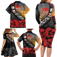 Personalised Remembering ANZAC Lest We Forget Family Matching Long Sleeve Bodycon Dress and Hawaiian Shirt Vintage Film Frame Memorial Red Poppy