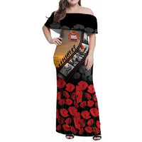 Personalised Remembering ANZAC Lest We Forget Family Matching Off Shoulder Maxi Dress and Hawaiian Shirt Vintage Film Frame Memorial Red Poppy