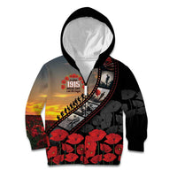 Personalised Remembering ANZAC Lest We Forget Kid Hoodie Vintage Film Frame Memorial Red Poppy LT9 Zip Hoodie Red - Polynesian Pride