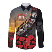 Personalised Remembering ANZAC Lest We Forget Long Sleeve Button Shirt Vintage Film Frame Memorial Red Poppy LT9 Unisex Red - Polynesian Pride