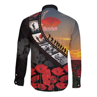 Personalised Remembering ANZAC Lest We Forget Long Sleeve Button Shirt Vintage Film Frame Memorial Red Poppy LT9 - Polynesian Pride