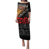 Personalised Remembering ANZAC Lest We Forget Puletasi Vintage Film Frame Memorial Red Poppy LT9 Long Dress Red - Polynesian Pride