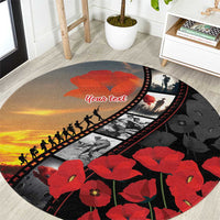 Personalised Remembering ANZAC Lest We Forget Round Carpet Vintage Film Frame Memorial Red Poppy LT9 Red - Polynesian Pride