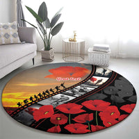 Personalised Remembering ANZAC Lest We Forget Round Carpet Vintage Film Frame Memorial Red Poppy LT9 - Polynesian Pride