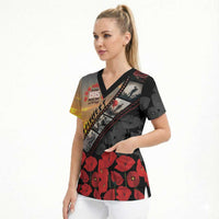 Personalised Remembering ANZAC Lest We Forget Scrub Top Vintage Film Frame Memorial Red Poppy LT9 - Polynesian Pride