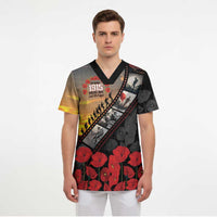 Personalised Remembering ANZAC Lest We Forget Scrub Top Vintage Film Frame Memorial Red Poppy LT9 - Polynesian Pride