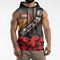 Personalised Remembering ANZAC Lest We Forget Sleeveless Hoodie Vintage Film Frame Memorial Red Poppy LT9 - Polynesian Pride