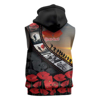 Personalised Remembering ANZAC Lest We Forget Sleeveless Zip Hoodie Vintage Film Frame Memorial Red Poppy LT9 - Polynesian Pride