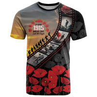 Personalised Remembering ANZAC Lest We Forget T Shirt Vintage Film Frame Memorial Red Poppy LT9 Red - Polynesian Pride