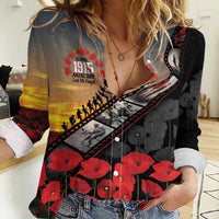 Personalised Remembering ANZAC Lest We Forget Women Casual Shirt Vintage Film Frame Memorial Red Poppy
