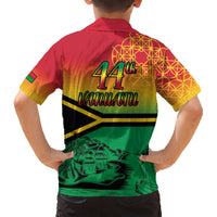 Hapi 44th Indipendens Dei Vanuatu Kid Hawaiian Shirt Yumi 1980 with Vanuatuan Beach Landscape