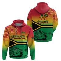 Hapi 44th Indipendens Dei Vanuatu Zip Hoodie Yumi 1980 with Vanuatuan Beach Landscape