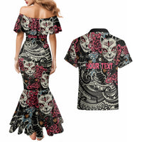 Personalized Japanese Kitsune Mask Couples Matching Mermaid Dress and Hawaiian Shirt With Polynesian Arty Style LT9 - Polynesian Pride