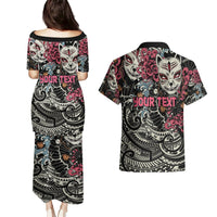 Personalized Japanese Kitsune Mask Couples Matching Puletasi and Hawaiian Shirt With Polynesian Arty Style LT9 - Polynesian Pride