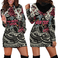 Personalized Japanese Kitsune Mask Hoodie Dress With Polynesian Arty Style LT9 - Polynesian Pride
